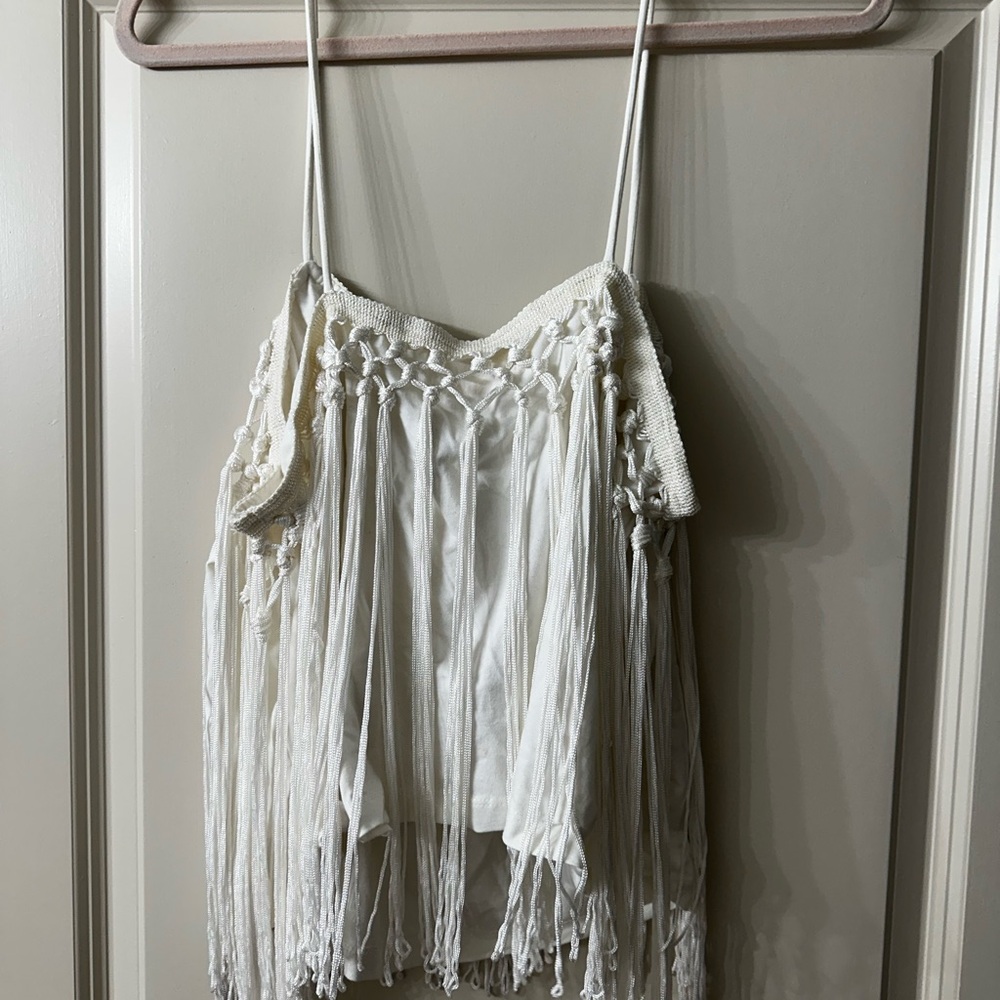Anthropologie White Ruffled Asymmetrical Camisole